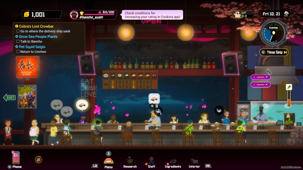 Dave serves sushi and drinks at Bancho Sushi in Dave the Diver